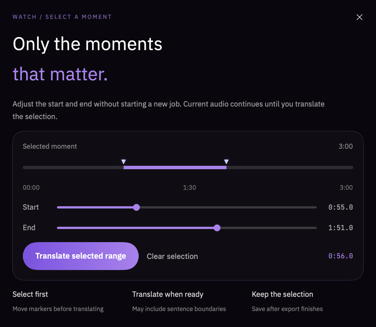 LOAD English dark interface showing the approved range selection design